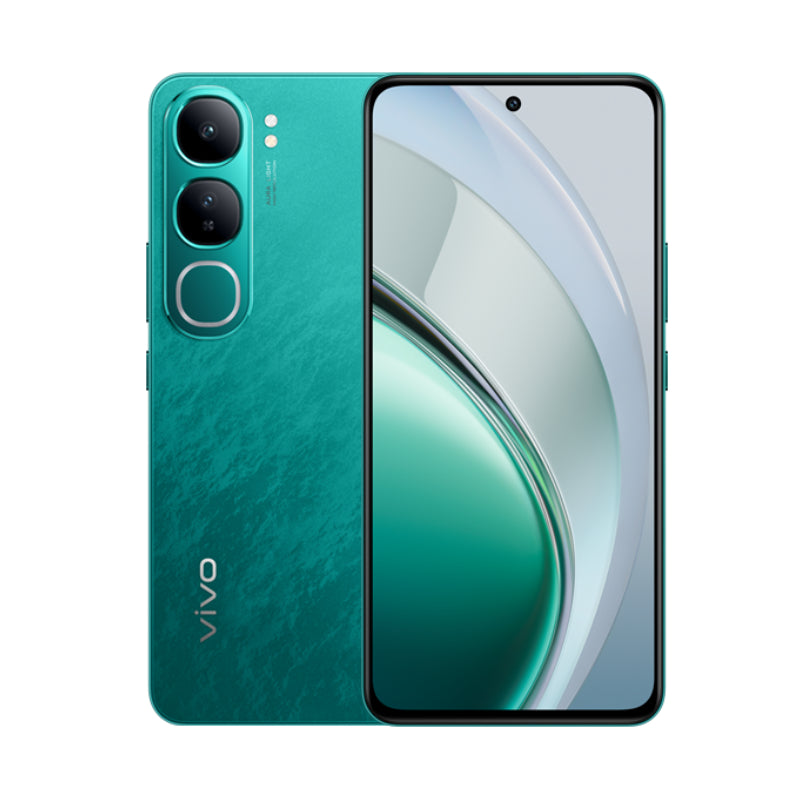 A green Vivo V40 Lite smartphone showing the front screen and rear camera setup.